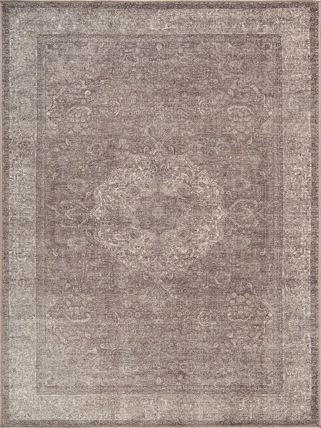 Bloom Rugs Washable Non-Slip 5' x 7' Rug - Taupe/Beige Traditional Medallion Area Rug for Living Room, Bedroom, Dining Room, and Kitchen - Exact Size: 5' x 7'
