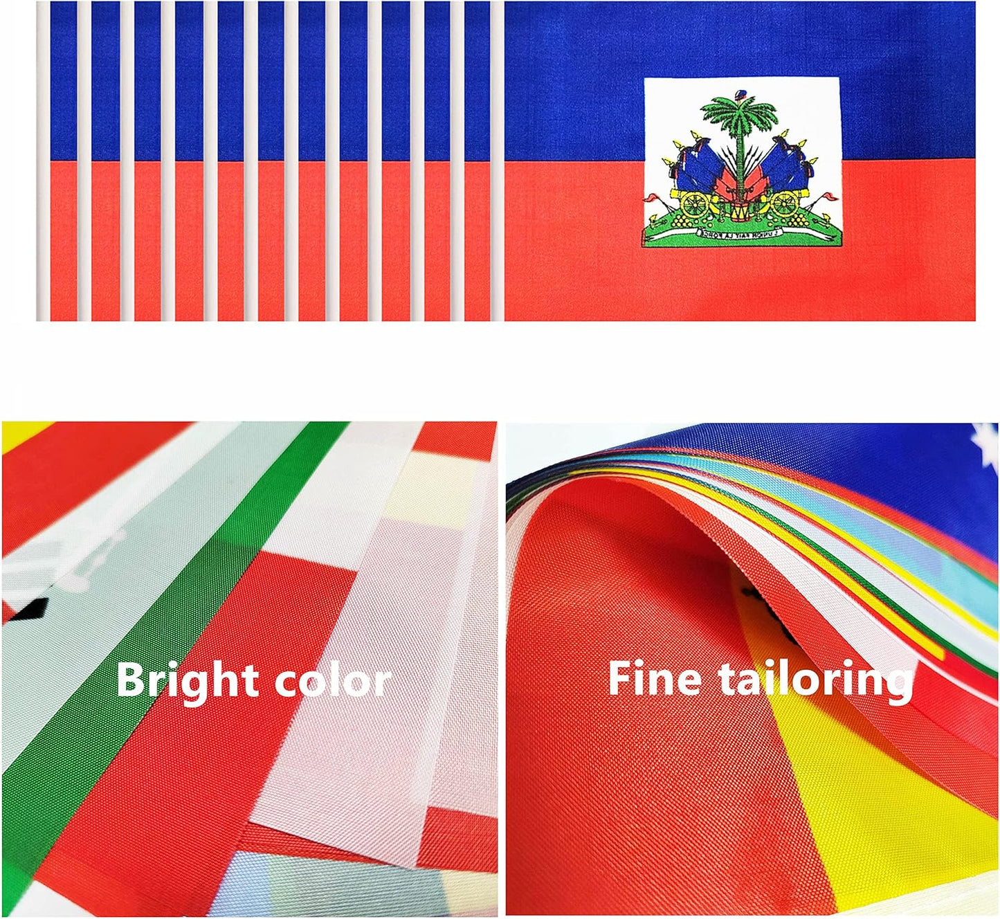 12 Pack Haiti Desk Flags Set, Haitian Small Mini Table Office Flags With 12" Solid Black Pole, Black Base and Spear Top, Miniature Desktop Flag, Home Decoration, Office Decoration, Festival