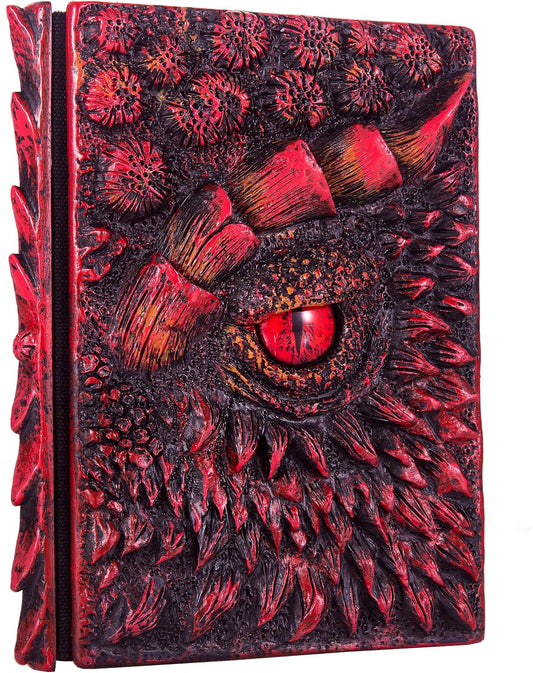 3D Dragon Eye Embossed Journal,Resin Engraving Notebook,Dnd notebook for Dragon Lovers ，Blank Paper,Hardcover Travel Notepad for Writing,Sketchbook,Collection,Gift,Decoration A4 and A5 Size (A5-Red)