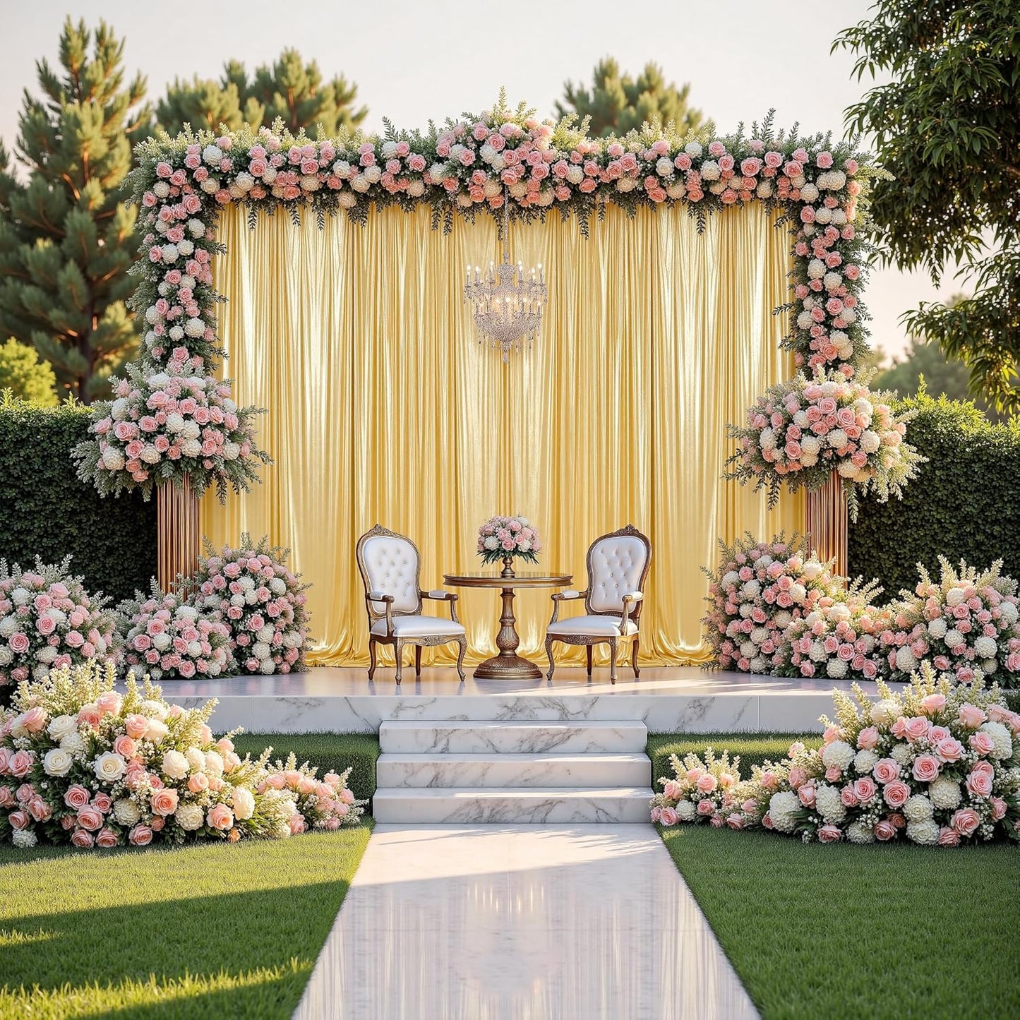 gogoparti 10x10FT Gold Sequin Backdrop Curtain - 2 Panels of 5x10FT Wrinkle-Free Glitter Drapes for Photography, Birthdays, Weddings & Graduations