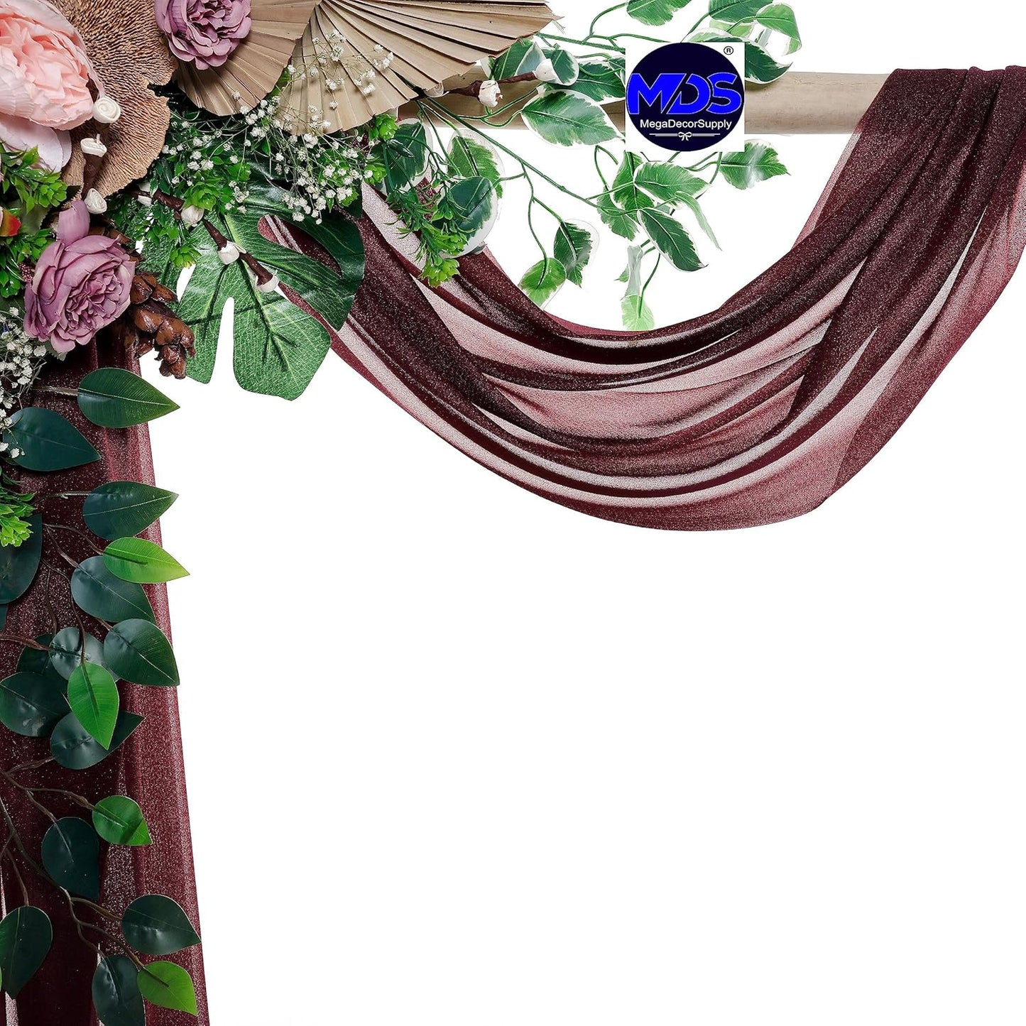 MDS Halloween Chiffon Draping Fabric - 2 Panel, 30" Wide x 40ft Long - Sheer Spooky Arbor & Canopy Drapery for Haunted House Backdrops, Party Ceilings, DIY Costumes & Themed Events - Burgundy