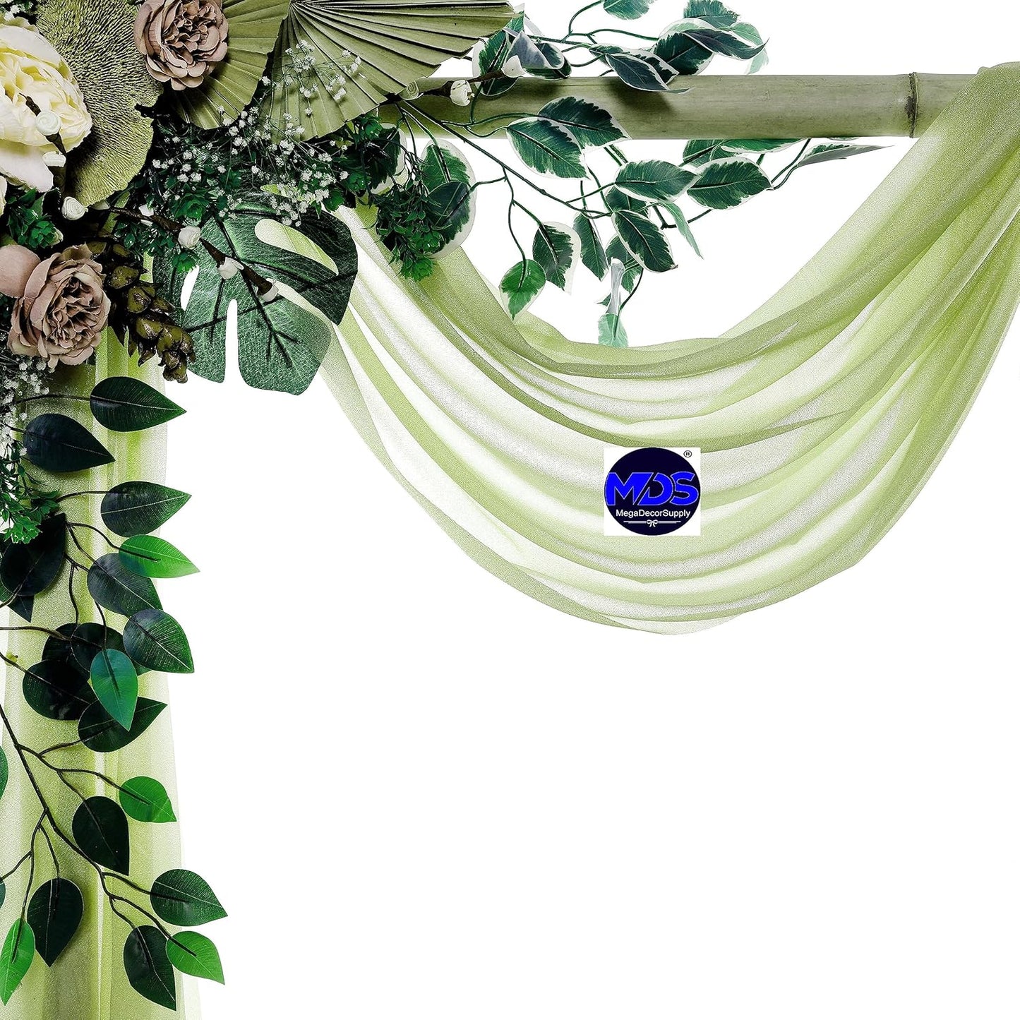 MDS Halloween Chiffon Draping Fabric - 1 Panel, 30" Wide x 30ft Long - Sheer Spooky Arbor & Canopy Drapery for Haunted House Backdrops, Party Ceilings, DIY Costumes & Themed Events - Sage Green