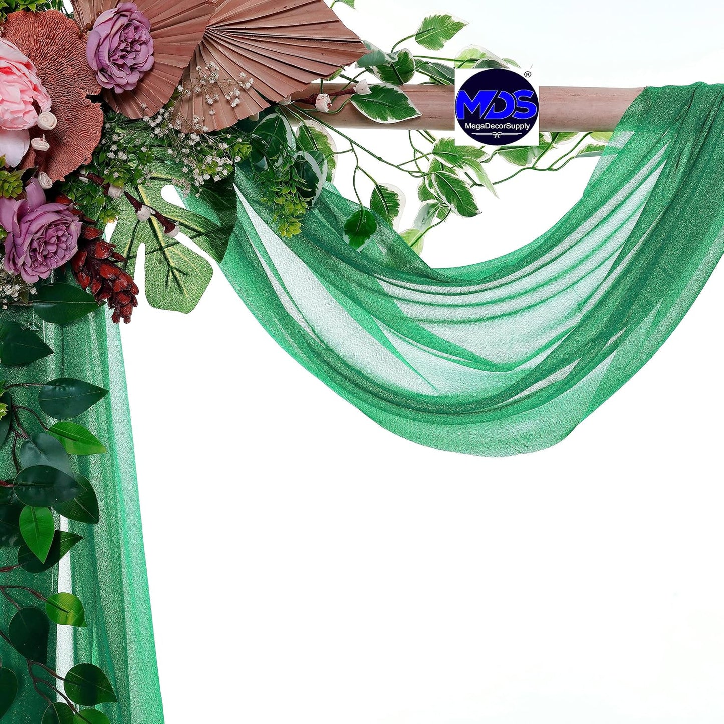 MDS Halloween Chiffon Draping Fabric - 1 Panel, 30" Wide x 75ft Long - Sheer Spooky Arbor & Canopy Drapery for Haunted House Backdrops, Party Ceilings, DIY Costumes & Themed Events - Emerald Green