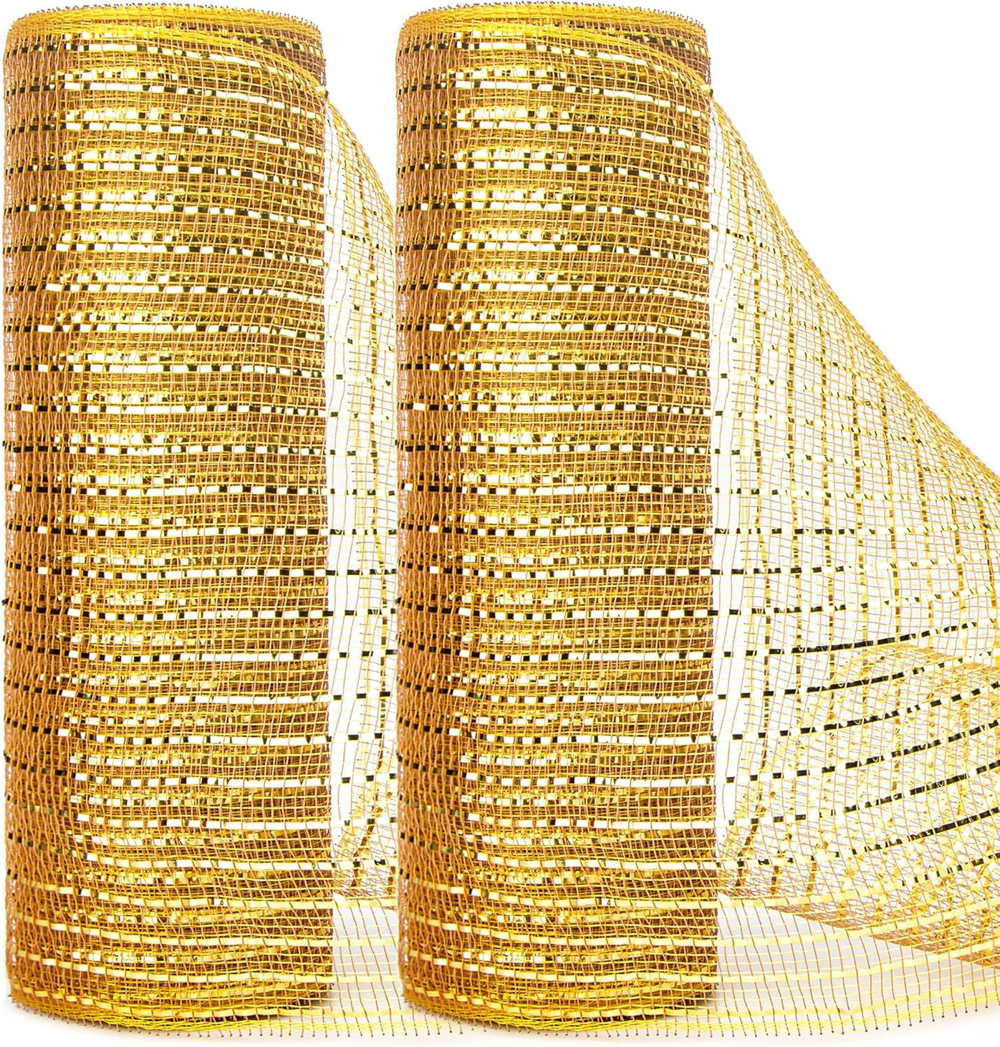 Ribbli 2 Rolls Gold Mesh Ribbon,10 inch x 30 feet(10Yard) Each Roll,Metallic Gold with Wide Gold Foil,Christmas Ribbon for Wreath Swags and Decorating