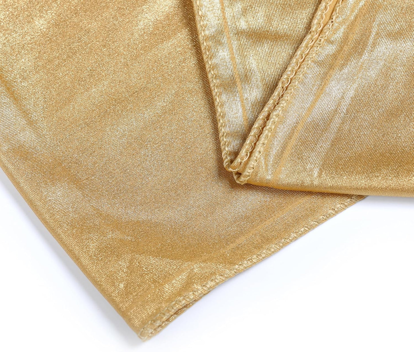 VDS Pack of 125 PCS | Metallic Gold | Spandex Chair Sashes Bows without Buckle | Stretch Elastic Banquet Universal Folding Chair Band Tie with for Wedding Party Conference Celebration Event Decoration