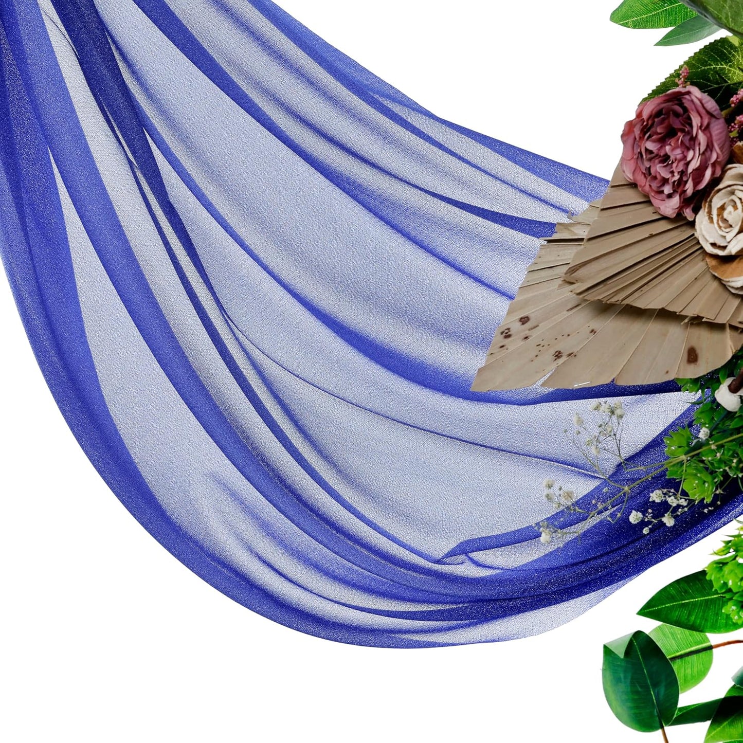 VDS Pack of 2 Panel (30 Inch X 40 Feet) Wedding Arch Draping Fabric Sheer Chiffon Fabric Drapery for Wedding Ceremony Reception Swag Backdrop Canopy Chuppah ARBO Altars Decoration (Royal Blue)
