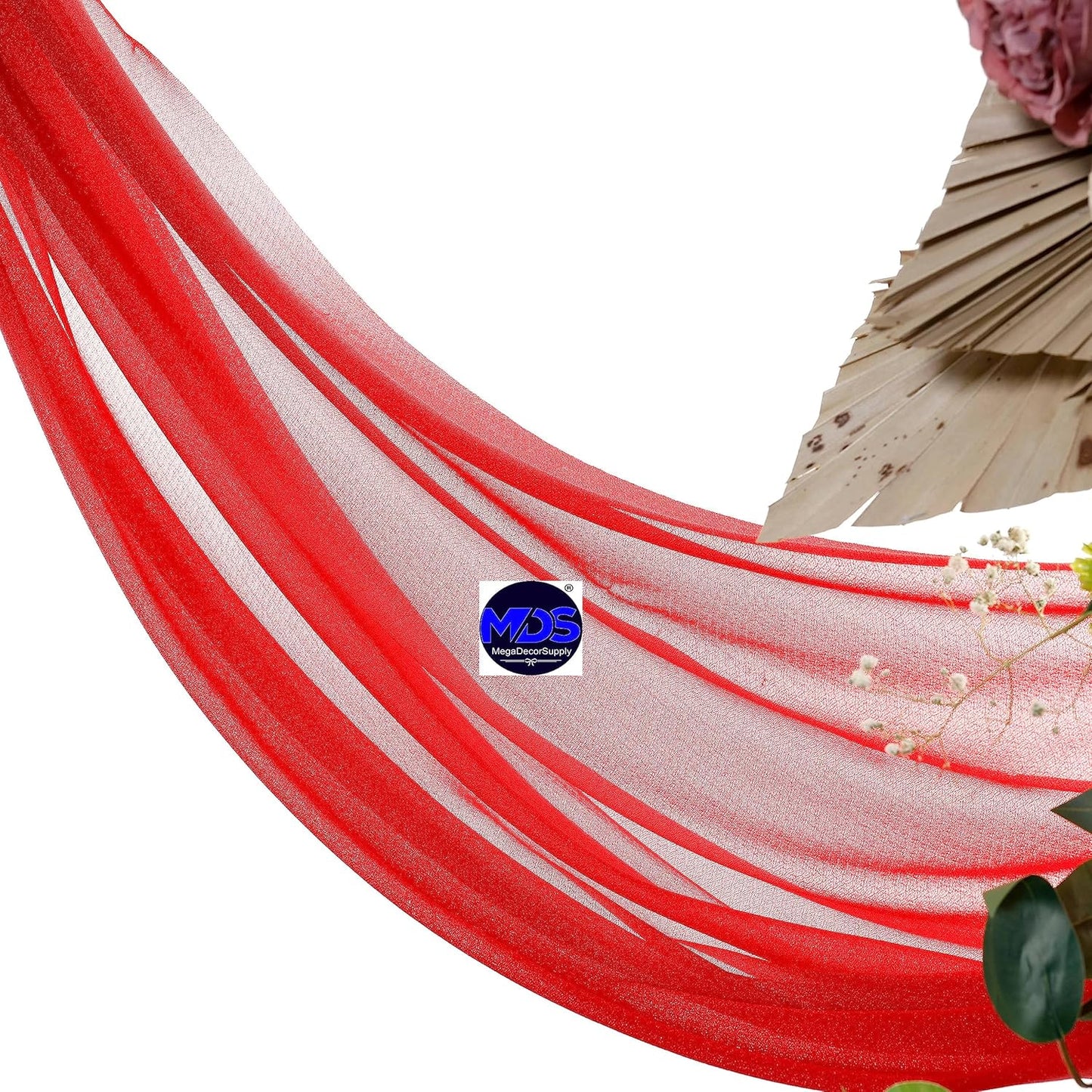 MDS Halloween Chiffon Draping Fabric - 2 Panel, 30" Wide x 40ft Long - Sheer Spooky Arbor & Canopy Drapery for Haunted House Backdrops, Party Ceilings, DIY Costumes & Themed Events - Red