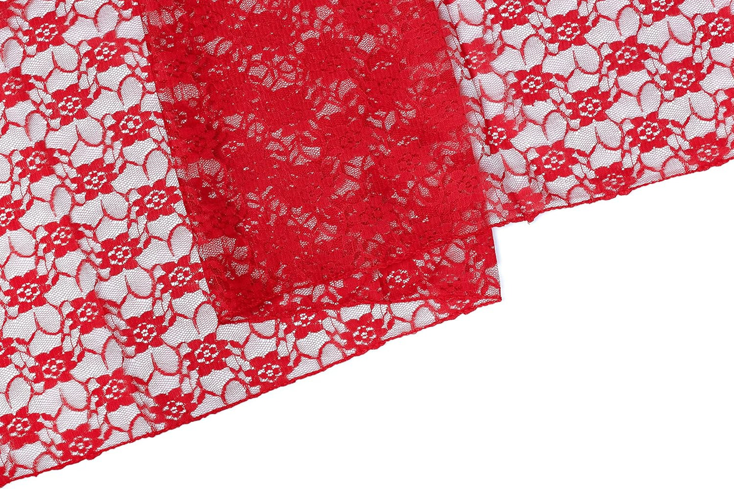 MDS Pack of 25 Wedding 12 x 108 inches Lace Table Runner for Wedding, Decorations for Birthday Parties, Banquets, Graduations, Engagements, and Runners fit Rectangle, Round Table- Red