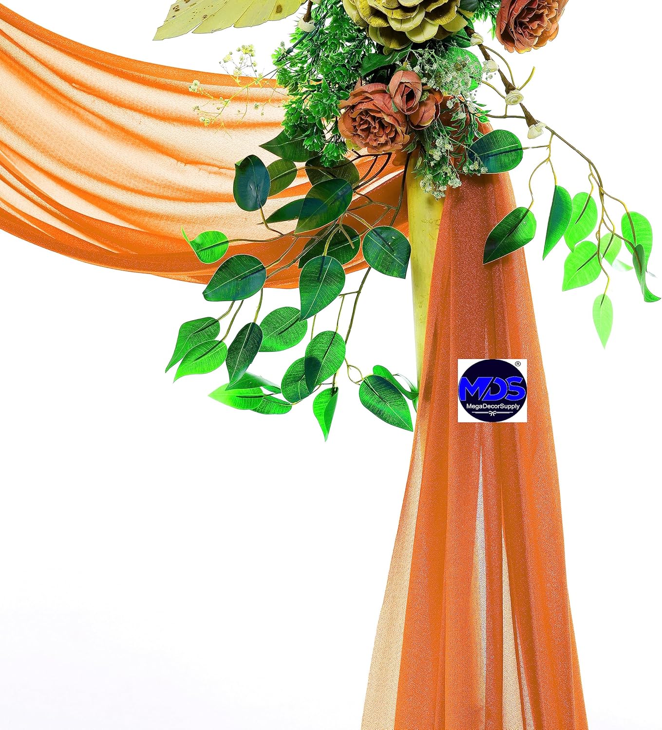 MDS Halloween Chiffon Draping Fabric - 2 Panel, 30" Wide x 50ft Long - Sheer Spooky Arbor & Canopy Drapery for Haunted House Backdrops, Party Ceilings, DIY Costumes & Themed Events - Orange