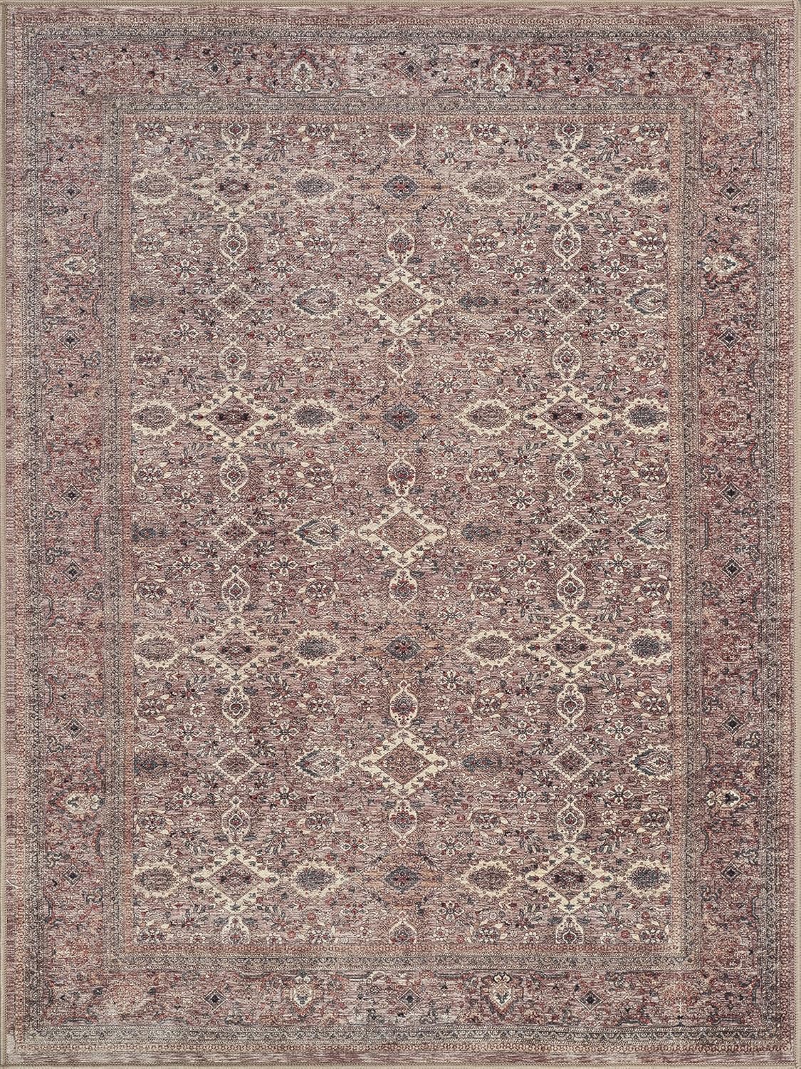 Bloom Rugs Washable Non-Slip 6' x 9' Rug - Beige Traditional Bordered Area Rug for Living Room, Bedroom, Dining Room, and Kitchen - Exact Size: 6' x 9'