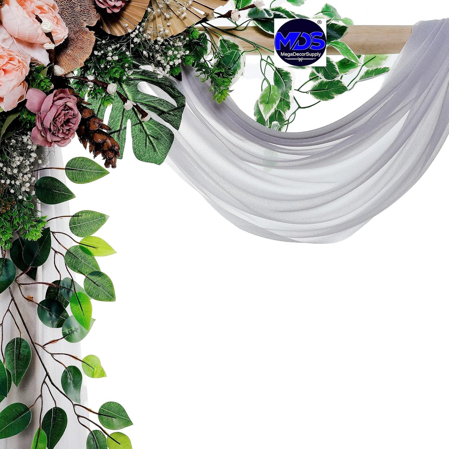 MDS Halloween Chiffon Draping Fabric - 1 Panel, 30" Wide x 40ft Long - Sheer Spooky Arbor & Canopy Drapery for Haunted House Backdrops, Party Ceilings, DIY Costumes & Themed Events - Cool Gray