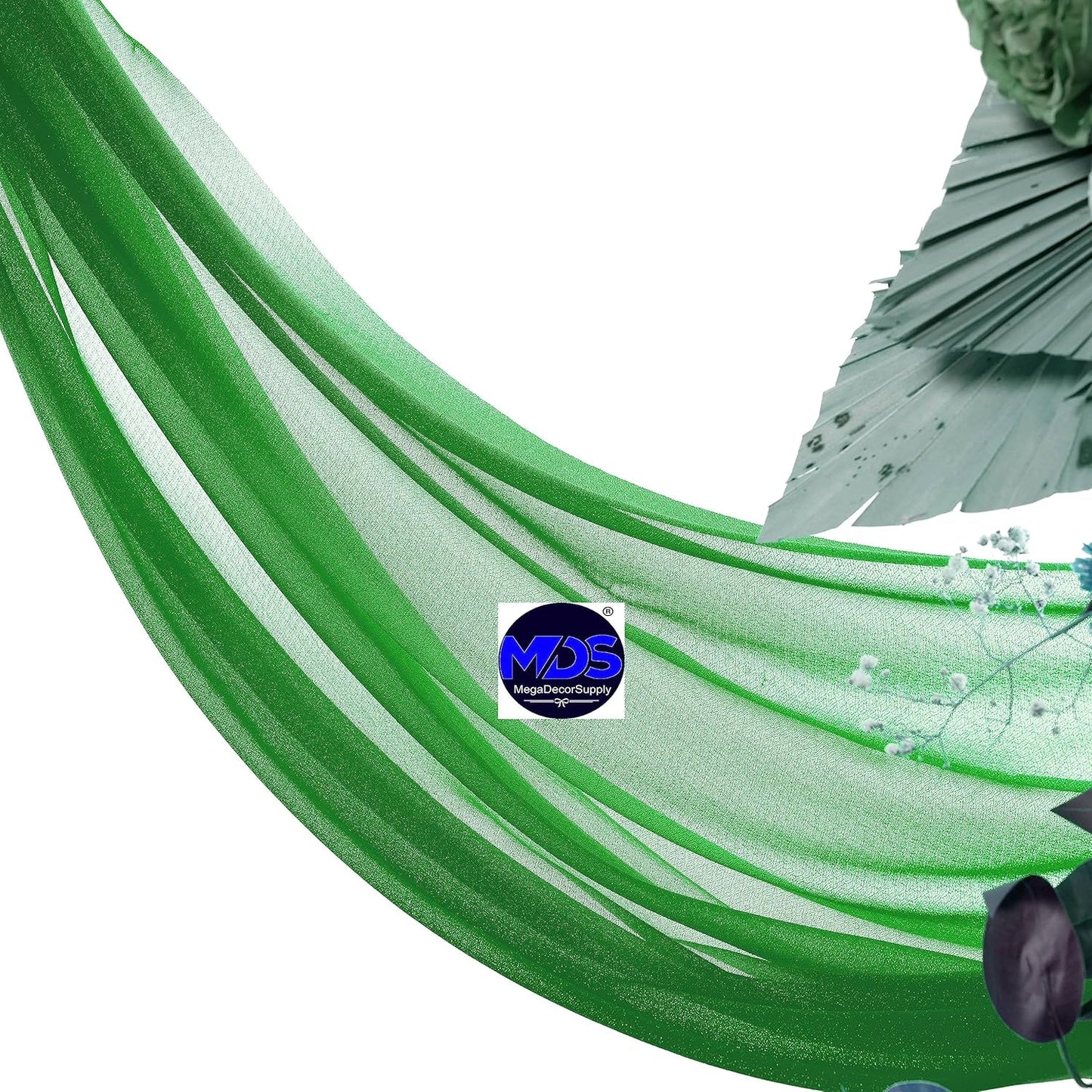 MDS Halloween Chiffon Draping Fabric - 1 Panel, 30" Wide x 100ft Long - Sheer Spooky Arbor & Canopy Drapery for Haunted House Backdrops, Party Ceilings, DIY Costumes & Themed Events - Green