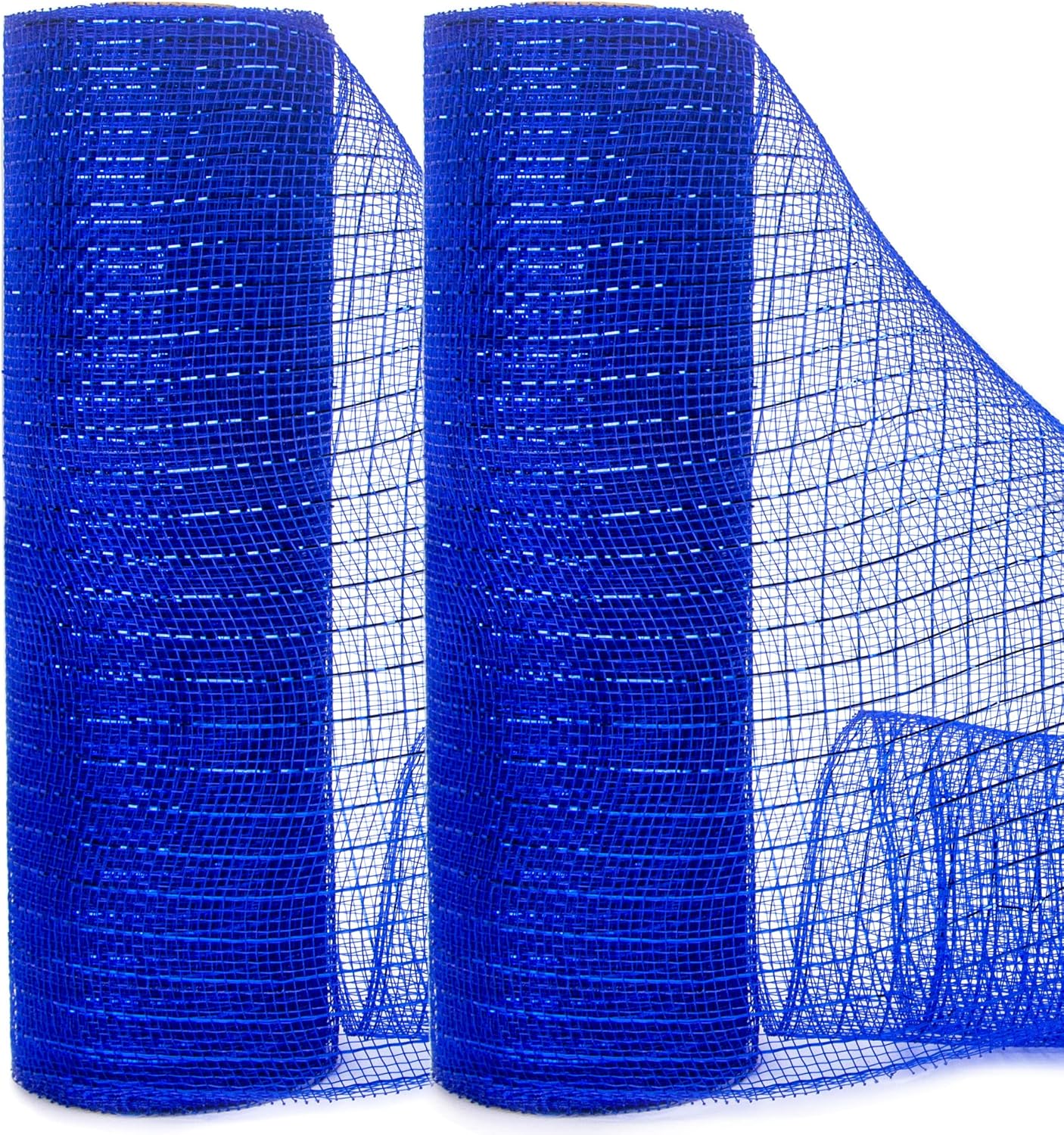 Ribbli 2 Rolls Royal Blue Mesh Ribbon,10 inch x 30 feet(10Yard) Each Roll,Metallic Royal Blue with Royal Foil,Patriotic Ribbon Use for Wreath Swags and Decorating