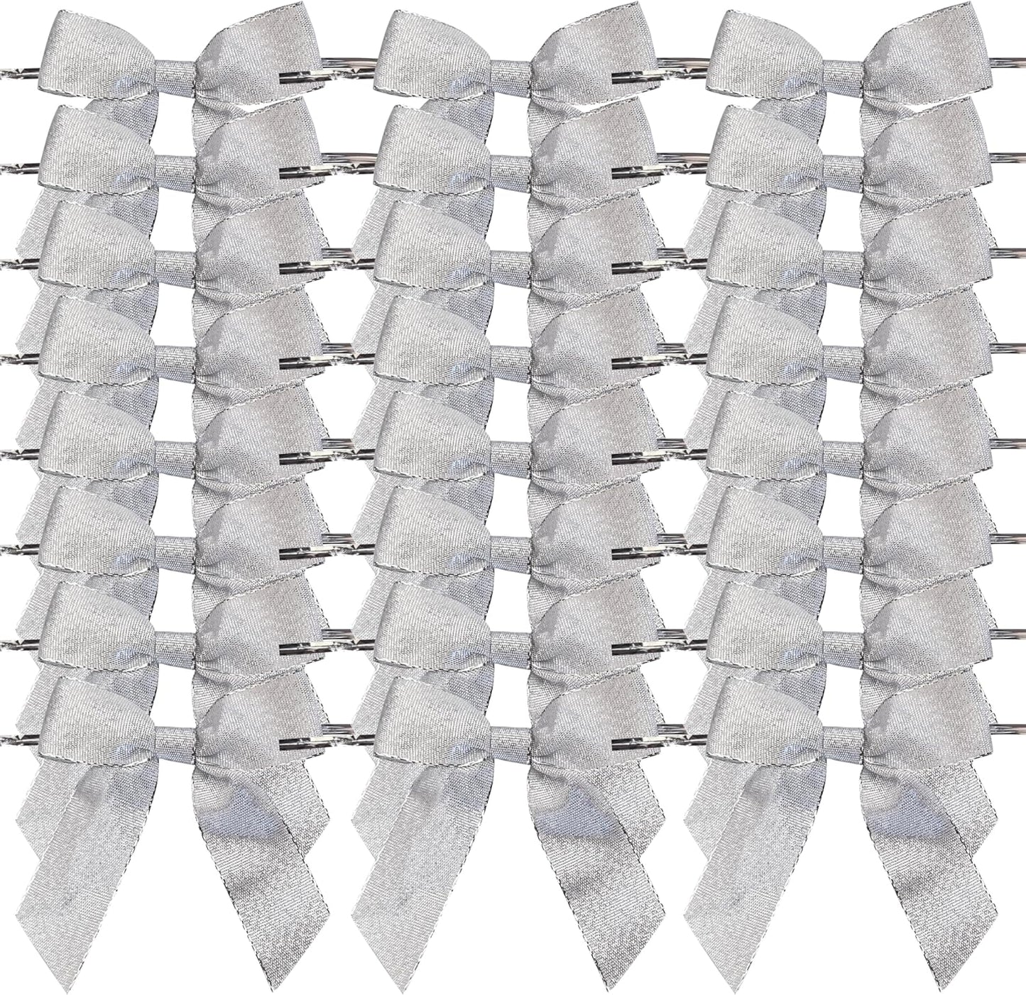 50pcs 3-1/2" Metallic Silver Glitter Ribbon Bows with Twist Ties for Gift Wrapping Packing Christmas Big Bows for Holiday Decoration (Silver)