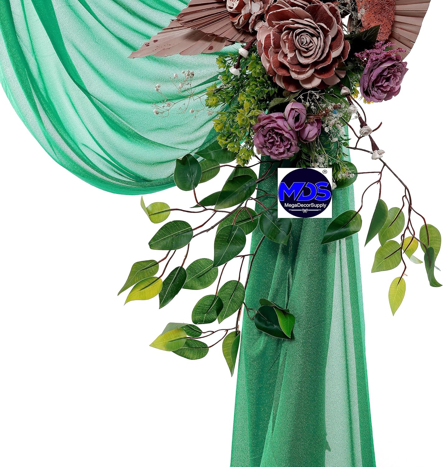 MDS Halloween Chiffon Draping Fabric - 2 Panel, 30" Wide x 20ft Long - Sheer Spooky Arbor & Canopy Drapery for Haunted House Backdrops, Party Ceilings, DIY Costumes & Themed Events - Emerald Green