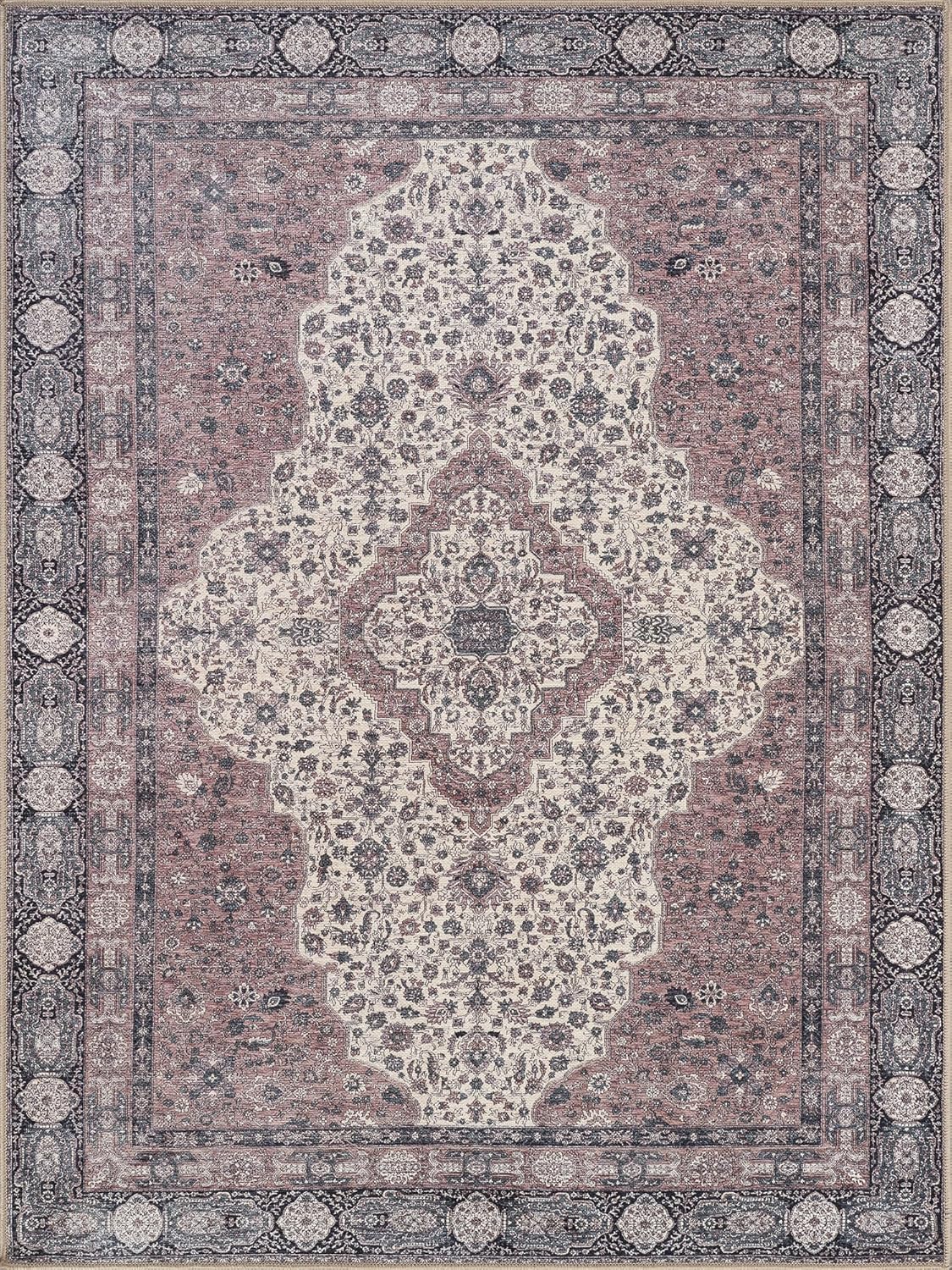 Bloom Rugs Washable Non-Slip 8' x 10' Rug - Cream/Green Traditional Medallion Area Rug for Living Room, Bedroom, Dining Room, and Kitchen - Exact Size: 8' x 10'