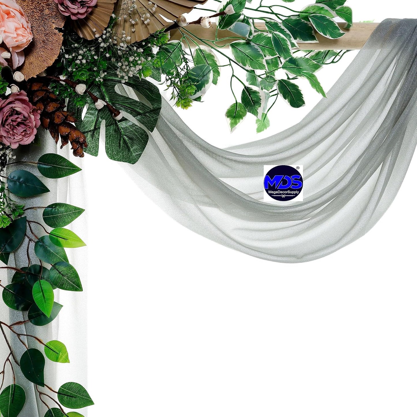 MDS Halloween Chiffon Draping Fabric - 2 Panel, 30" Wide x 20ft Long - Sheer Spooky Arbor & Canopy Drapery for Haunted House Backdrops, Party Ceilings, DIY Costumes & Themed Events - Gray