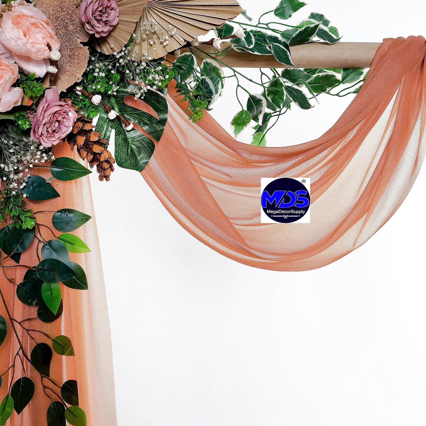 MDS Halloween Chiffon Draping Fabric - 1 Panel, 30" Wide x 30ft Long - Sheer Spooky Arbor & Canopy Drapery for Haunted House Backdrops, Party Ceilings, DIY Costumes & Themed Events - Coral Peach