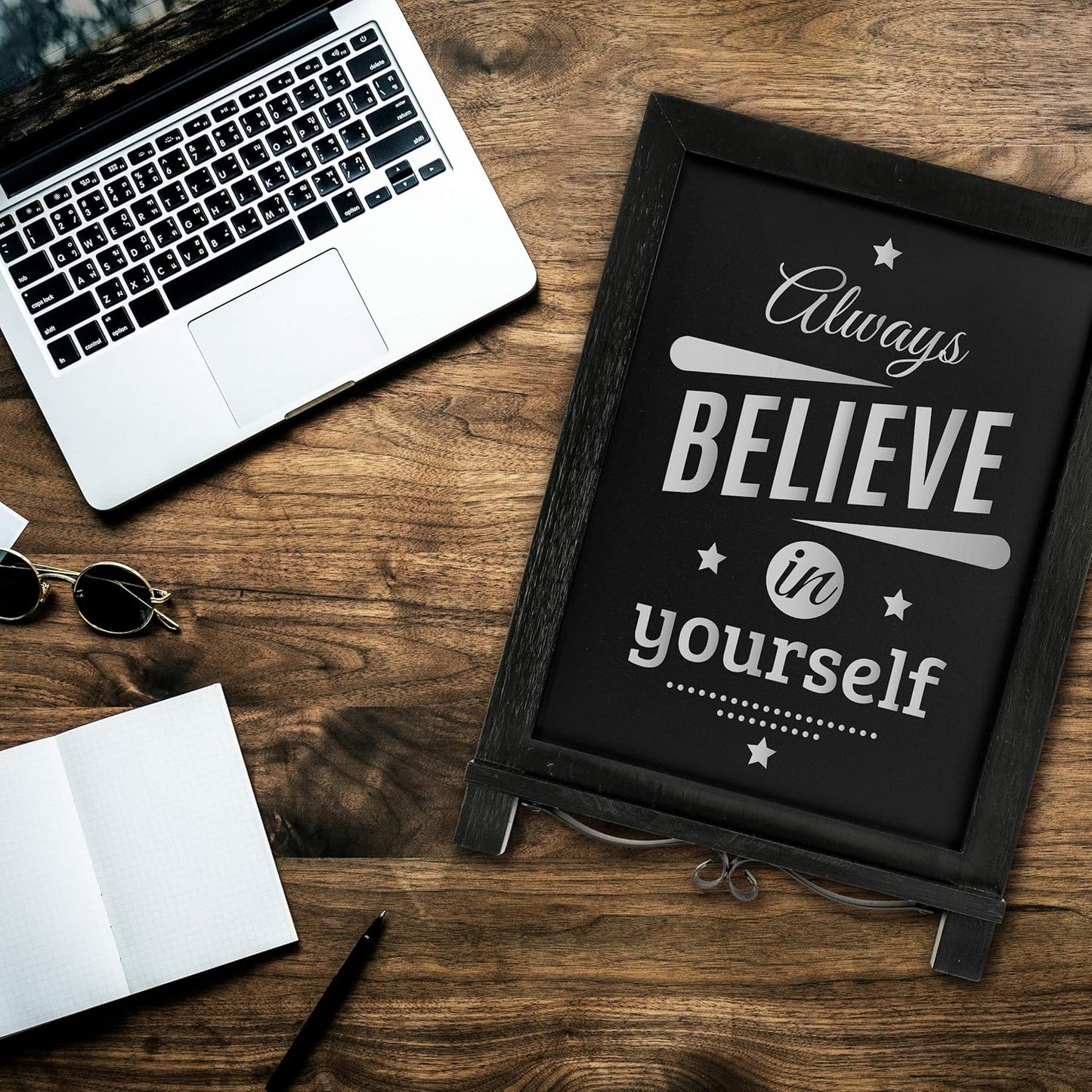 HBCY Creations Rustic Black Wooden Tabletop Chalkboard with Legs/Vintage Wedding Table Sign/Small Kitchen Countertop Memo Board/Antique Wooden Frame (12" x 17", 4- Black)