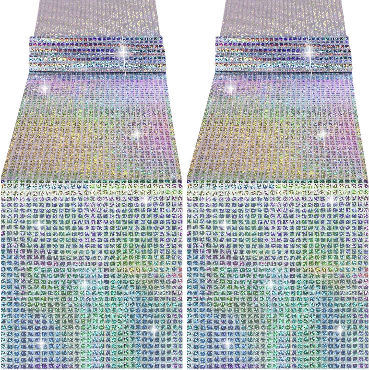 Durony 2 Pack Disco Table Runner 11 x 108 Inch Mirror Silver Laser Glitter Foil Cover With Sparkle Sequin for Bachelorette, 70s, Cowgirl Party Decorations