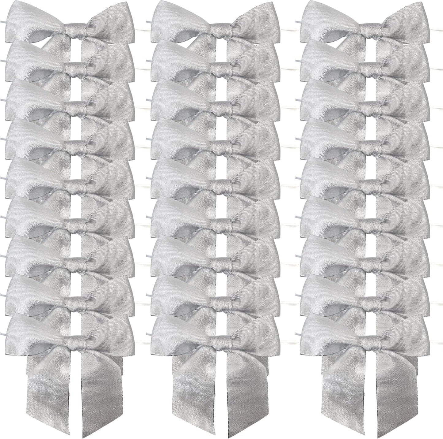 36pcs 4-1/2" Metallic Silver Glitter Ribbon Bows with Twist Ties for Gift Wrapping Packing Christmas Big Bows for Thanks Giving Giant Twist Tie Bows for Holiday Decoration (Silver)