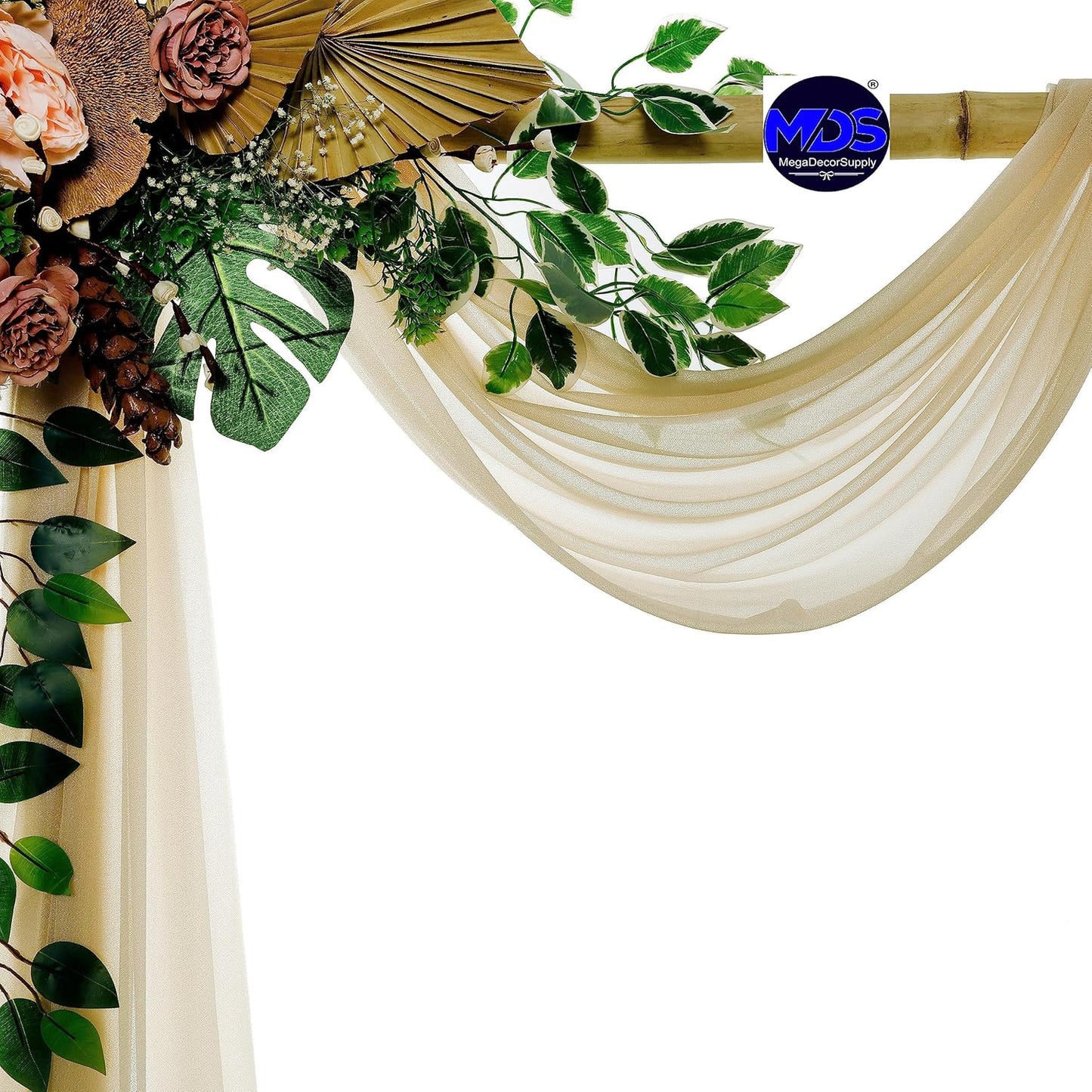 MDS Halloween Chiffon Draping Fabric - 1 Panel, 30" Wide x 20ft Long - Sheer Spooky Arbor & Canopy Drapery for Haunted House Backdrops, Party Ceilings, DIY Costumes & Themed Events - Champagne Gold