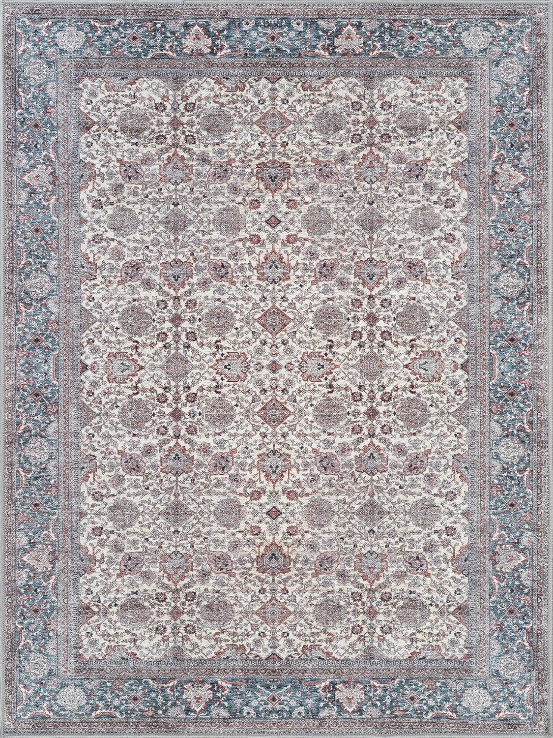 Bloom Rugs Washable Non-Slip 3' x 5' Rug - Teal/Blue/Beige Traditional Oriental Area Rug for Living Room, Bedroom, Dining Room, and Kitchen - Exact Size: 3' x 5'