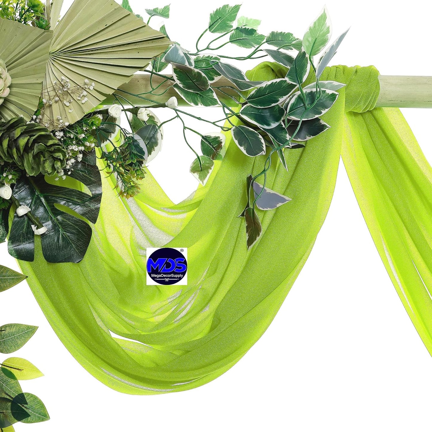 MDS Halloween Chiffon Draping Fabric - 2 Panel, 30" Wide x 20ft Long - Sheer Spooky Arbor & Canopy Drapery for Haunted House Backdrops, Party Ceilings, DIY Costumes & Themed Events - Parrot Green