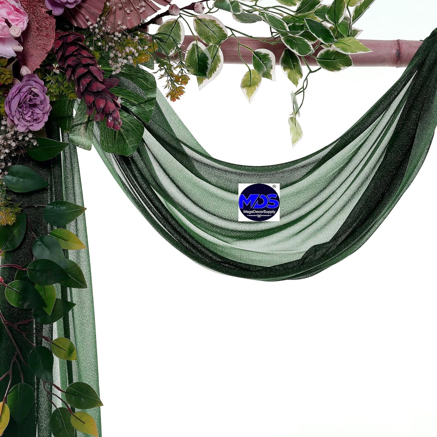 MDS Halloween Chiffon Draping Fabric - 2 Panel, 30" Wide x 50ft Long - Sheer Spooky Arbor & Canopy Drapery for Haunted House Backdrops, Party Ceilings, DIY Costumes & Themed Events - Hunter Green