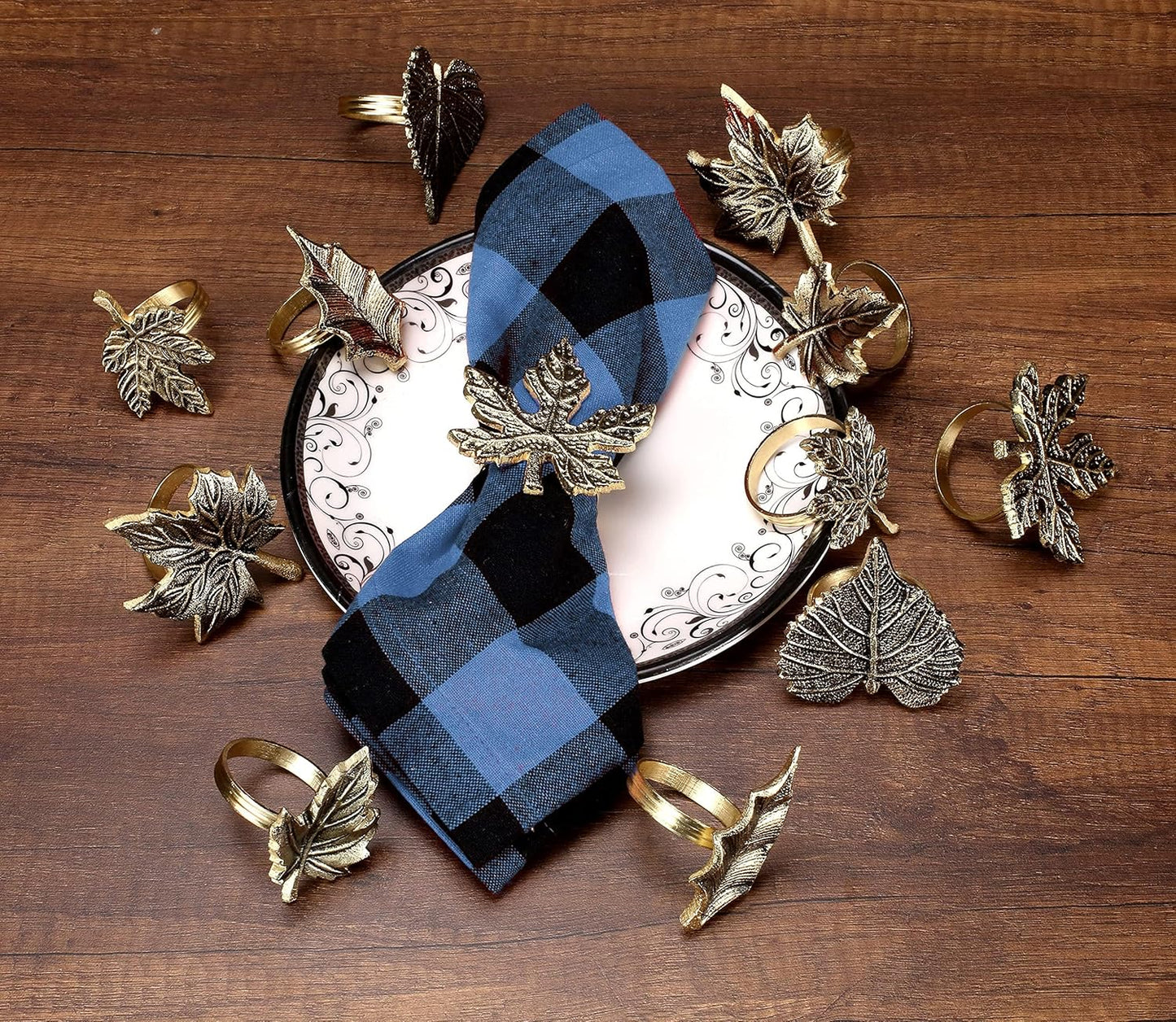 Rustic Napkin Rings Set of 12 - Elegant Leaf Napkin Holders for Dining Table, Wedding, Party, Holiday & Everyday Use - Handmade Decorative Table Accessories (Antique Gold) - ALPHA Living HOME