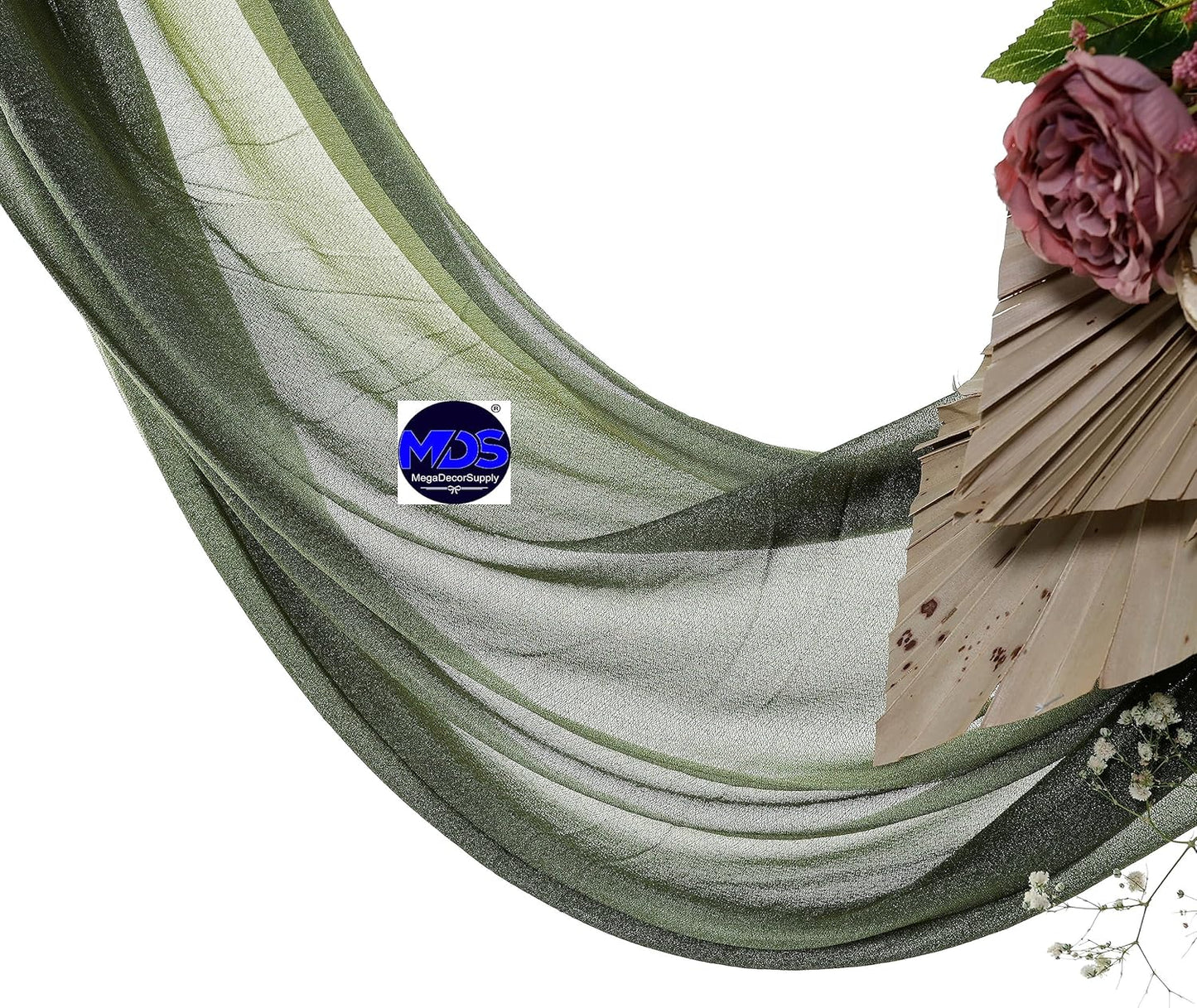 MDS Halloween Chiffon Draping Fabric - 2 Panel, 30" Wide x 40ft Long - Sheer Spooky Arbor & Canopy Drapery for Haunted House Backdrops, Party Ceilings, DIY Costumes & Themed Events - Olive Green