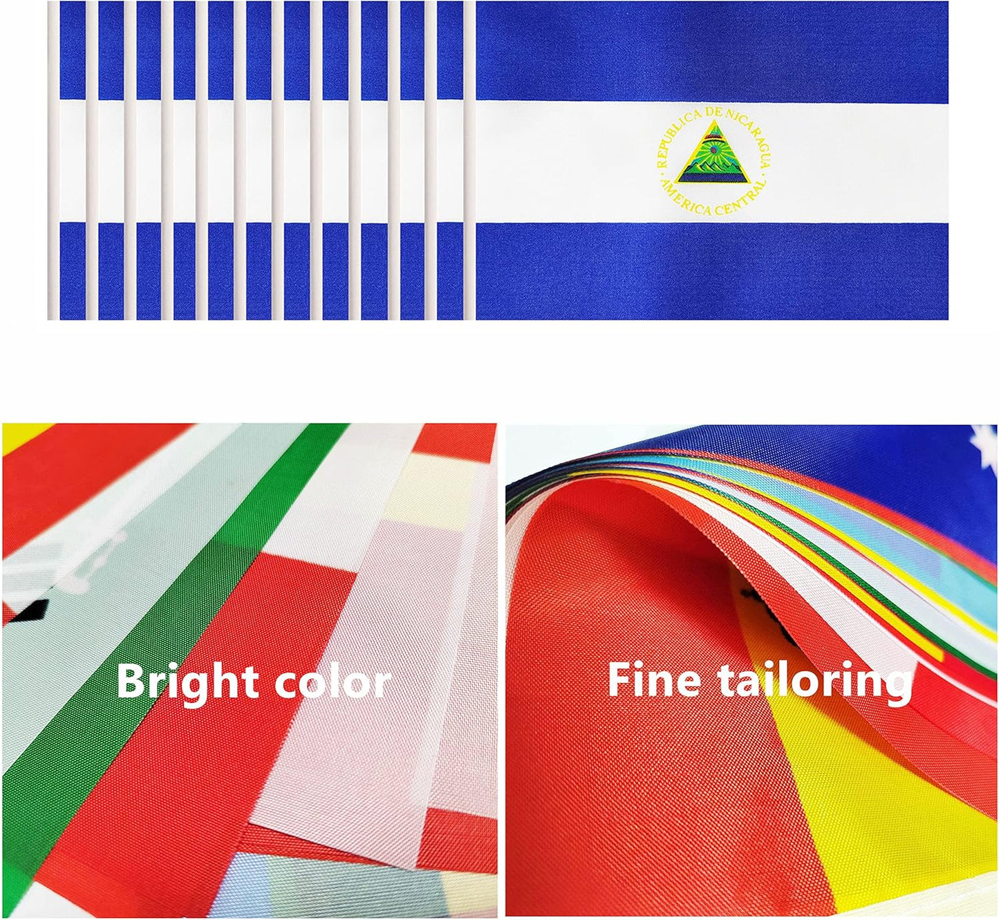 12 Pack Nicaragua Desk Flags Set, Nicaraguan Small Mini Table Office Flags with 12" Solid Black Pole, 8.2 x 5.5 Inches, Home and Office Decoration, Festival Celebrations