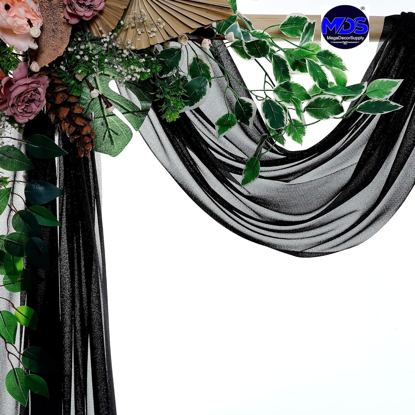 MDS Halloween Chiffon Draping Fabric - 1 Panel, 30" Wide x 30ft Long - Sheer Spooky Arbor & Canopy Drapery for Haunted House Backdrops, Party Ceilings, DIY Costumes & Themed Events - Black