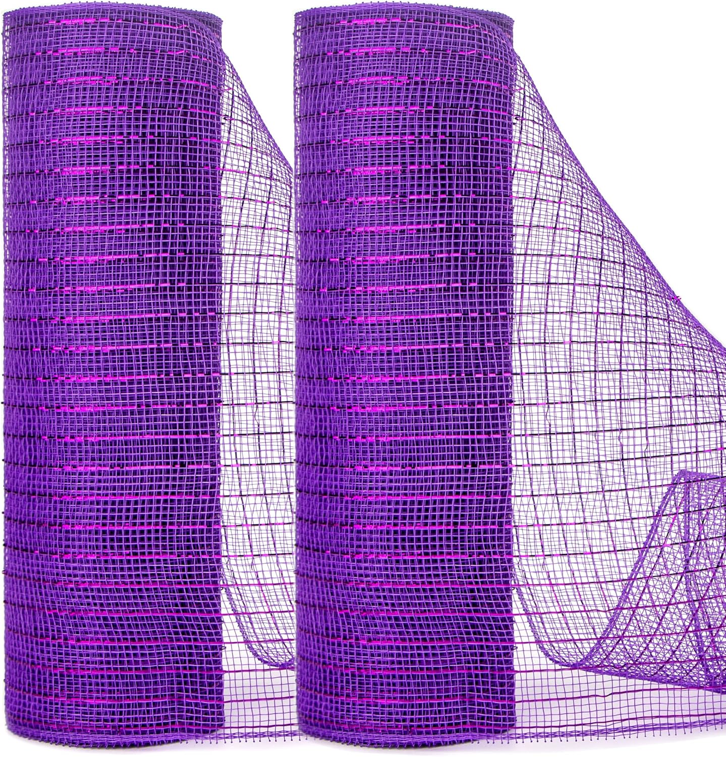 Ribbli 2 Rolls Purple Mesh Ribbon,10 inch x 30 feet(10Yard) Each Roll,Metallic Purple with Foil,Use for Wreath Swags and Decorating