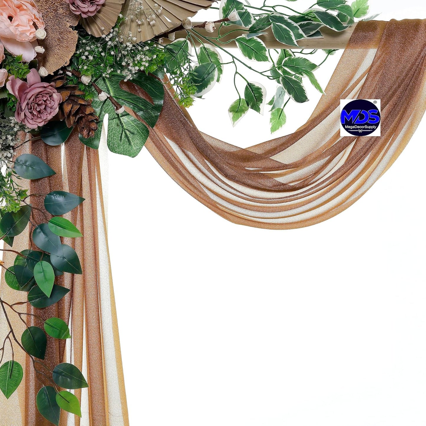 MDS Halloween Chiffon Draping Fabric - 2 Panel, 30" Wide x 50ft Long - Sheer Spooky Arbor & Canopy Drapery for Haunted House Backdrops, Party Ceilings, DIY Costumes & Themed Events - Mocha