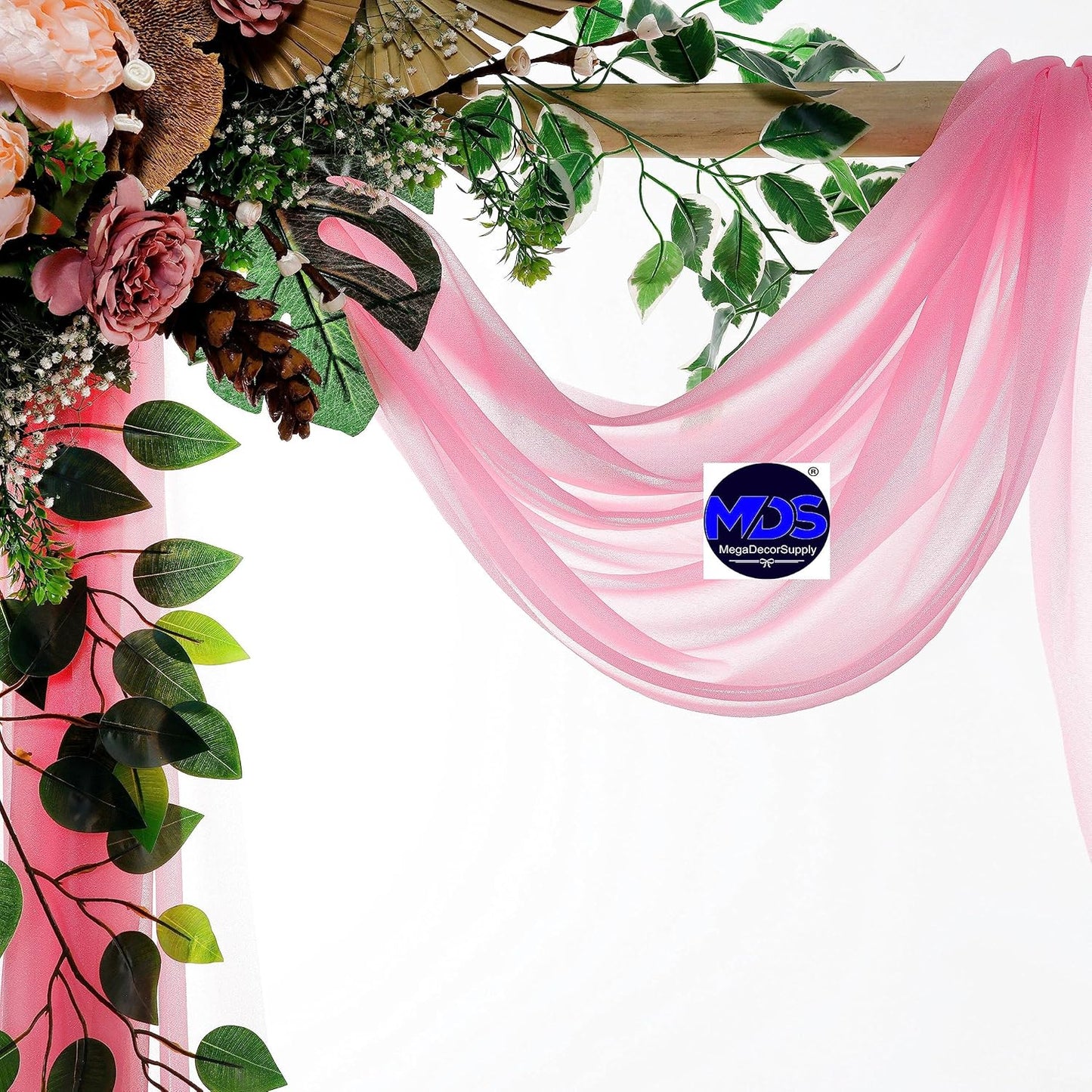 MDS Halloween Chiffon Draping Fabric - 2 Panel, 30" Wide x 75ft Long - Sheer Spooky Arbor & Canopy Drapery for Haunted House Backdrops, Party Ceilings, DIY Costumes & Themed Events - Coral