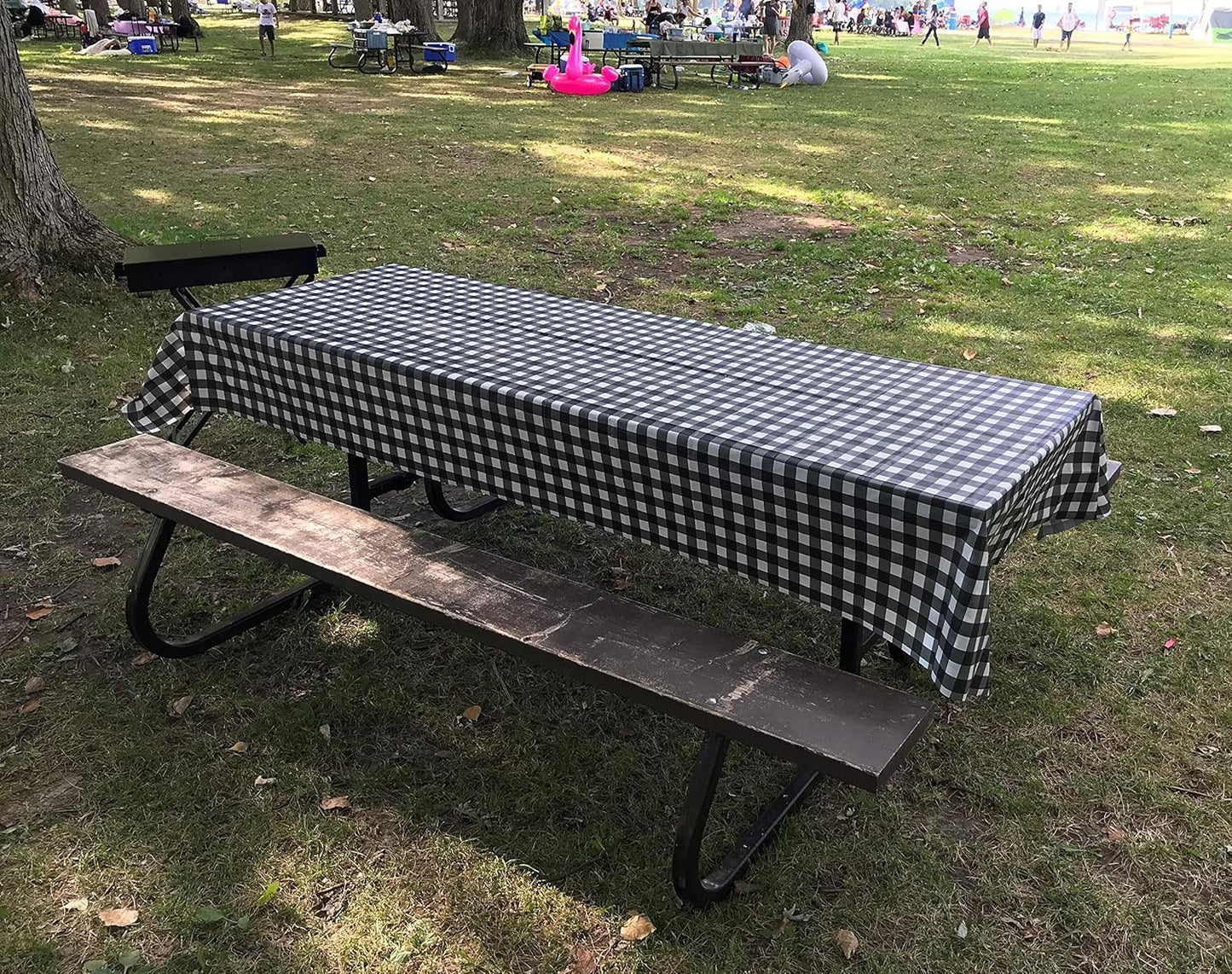 Neatiffy Disposable Plastic Table Cloth Roll | 54 in x 108 Ft Waterproof Tablecloth | Table Cover for Rectangle, Square, Round Oval Tables | Picnic, Party, Banquet, Birthdays, Weddings, BlackCheckered