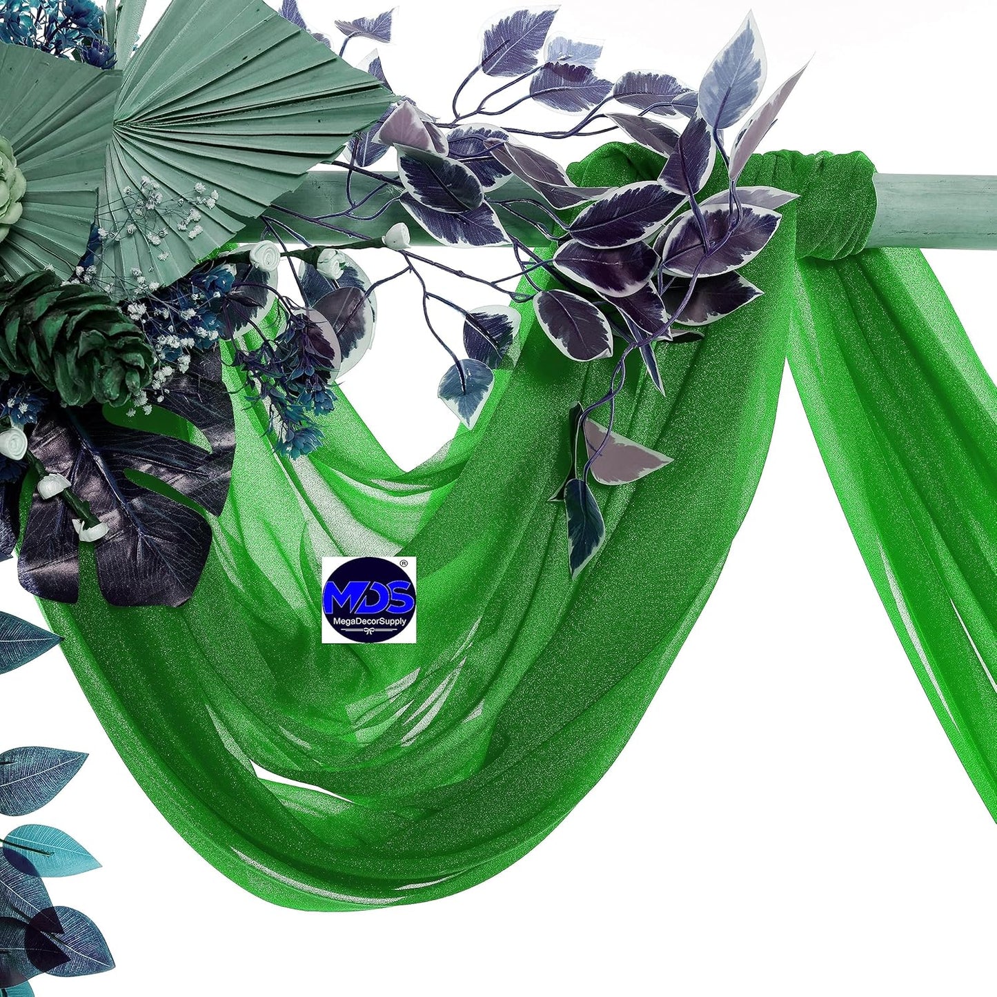 MDS Halloween Chiffon Draping Fabric - 2 Panel, 30" Wide x 50ft Long - Sheer Spooky Arbor & Canopy Drapery for Haunted House Backdrops, Party Ceilings, DIY Costumes & Themed Events - Green