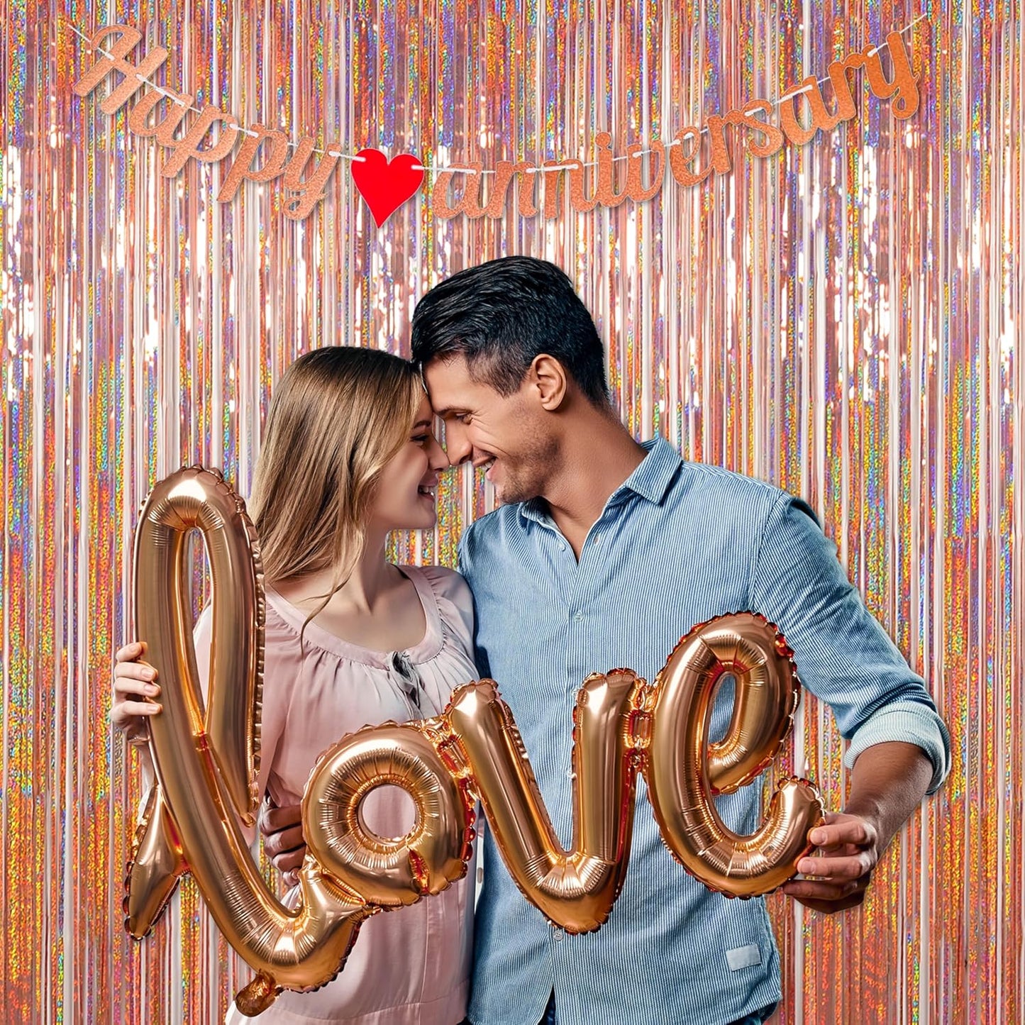 Foil Fringe Backdrop, Melsan 2 Pack 3.2 ft x 8.2 ft Tinsel Foil Fringe Curtains, Sparkle Fringe Curtains for Bachelorette Party Decorations Photo Background Decoration, Rose Gold