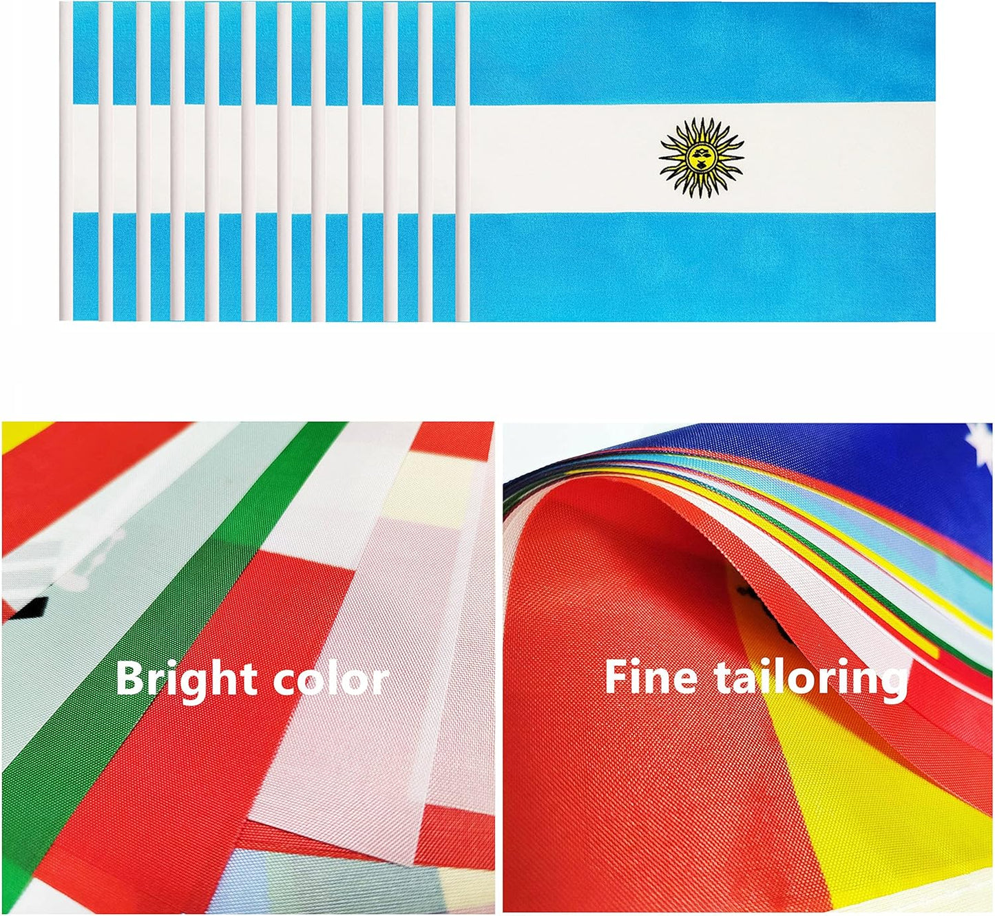 12 Pack Argentina Desk Flags Set, Argentine Small Mini Table Office Flags with 12" Solid Black Pole, 8.2 x 5.5 Inches, Home and Office Decoration, Festival Celebrations