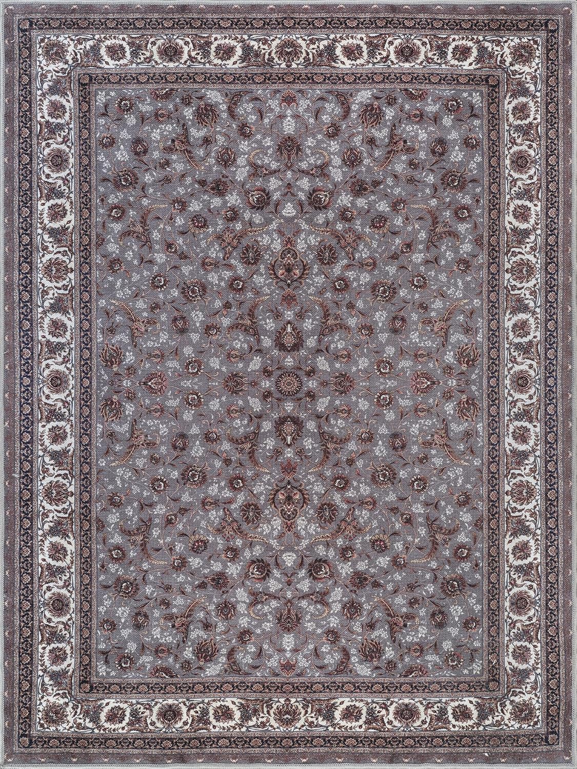 Bloom Rugs Washable Non-Slip 8' x 10' Rug - Slate Gray Traditional Oriental Area Rug for Living Room, Bedroom, Dining Room, and Kitchen - Exact Size: 8' x 10'