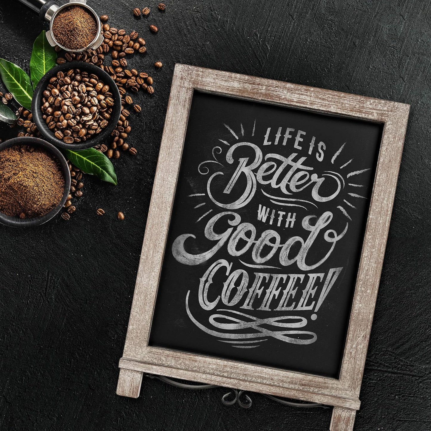 HBCY Creations Rustic Weathered Wooden Tabletop Chalkboard with Legs/Vintage Wedding Table Sign/Small Kitchen Countertop Memo Board/Antique Wooden Frame (12" x 17", 3- Weathered)