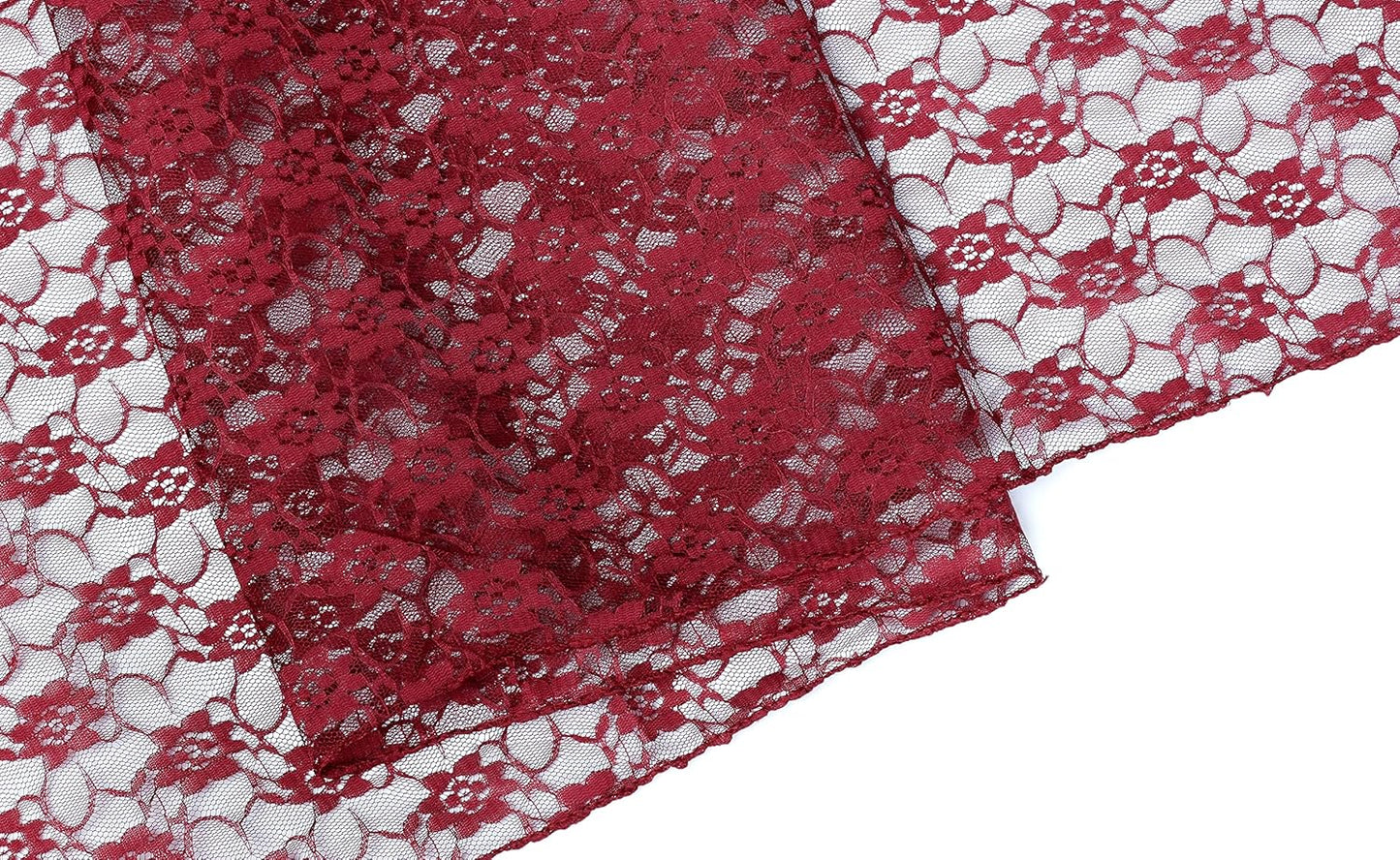 MDS Pack of 25 Wedding 12 x 108 inches Lace Table Runner for Wedding, Decorations for Birthday Parties, Banquets, Graduations, Engagements, and Runners fit Rectangle, Round Table- Maroon