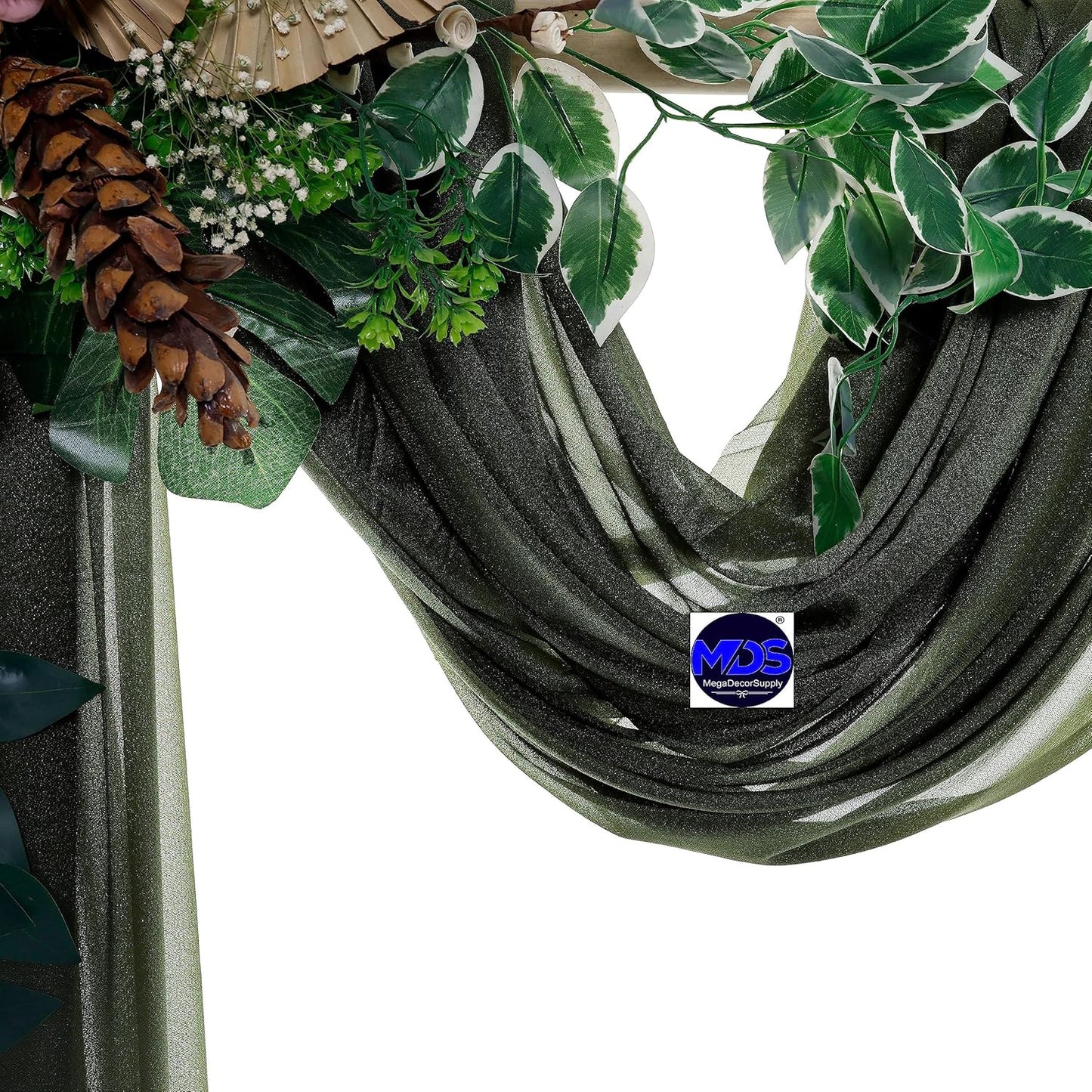 MDS Halloween Chiffon Draping Fabric - 2 Panel, 30" Wide x 20ft Long - Sheer Spooky Arbor & Canopy Drapery for Haunted House Backdrops, Party Ceilings, DIY Costumes & Themed Events - Olive Green